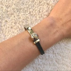 Silver and black leather bracelet